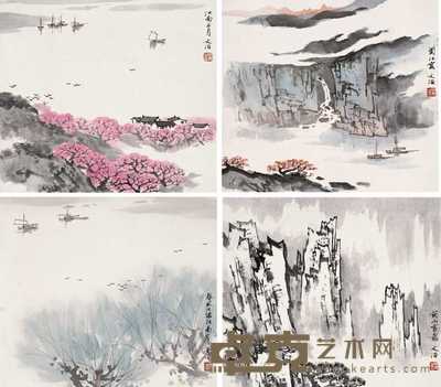 宋文治 山水 镜心(四帧) 24.5×27cm×4